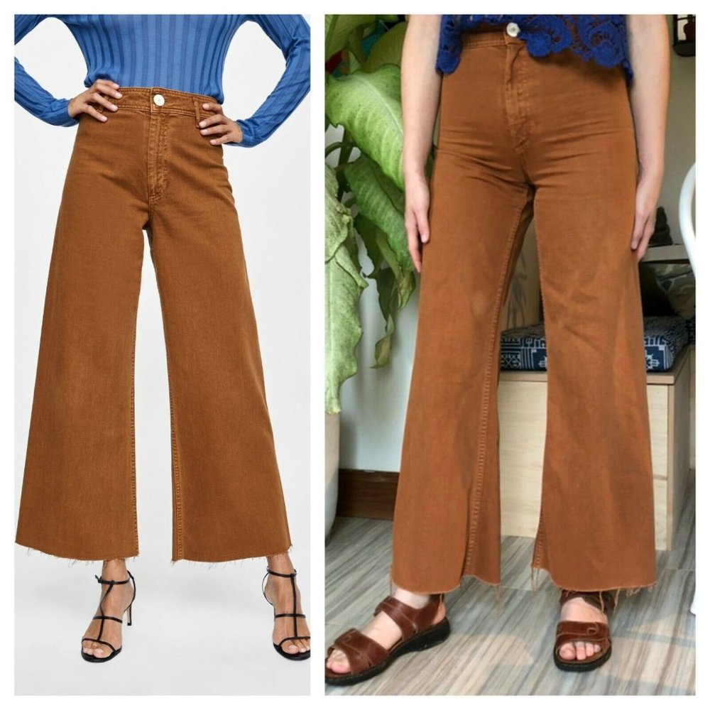 MARINE BROWN HIGH WAISTED WIDE LEG JEANS